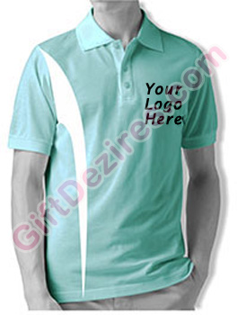 Designer Aqua Blue and White Color T Shirts With Logo
